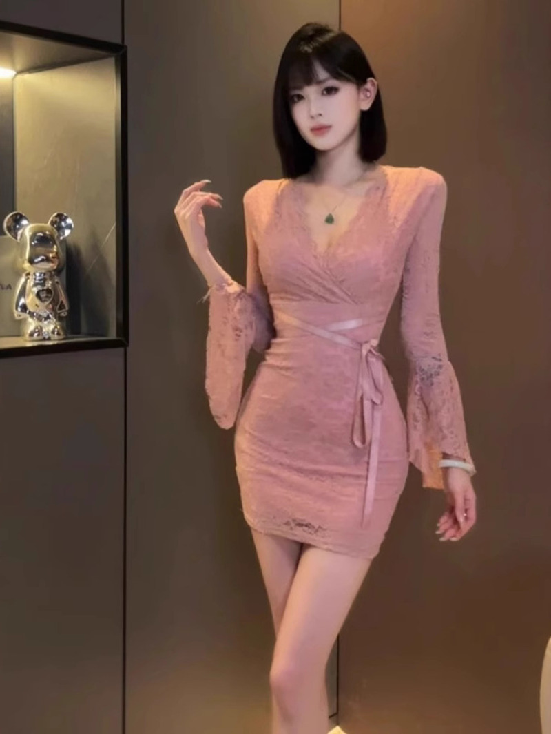 Women Fashion Dress Names - Robe Sexy en dentelle à manches