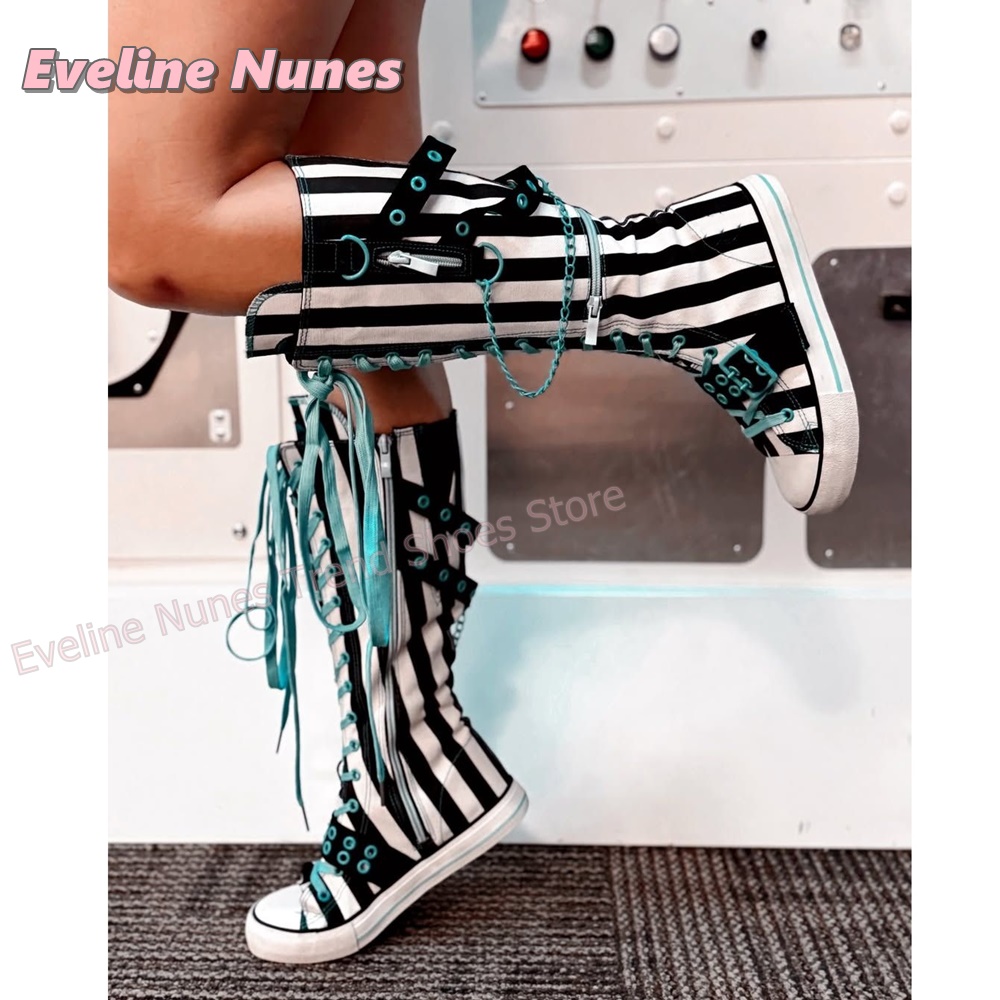 Bottes en toile rayées gothiqu - Women'S Fashion Jewellery avis et prix