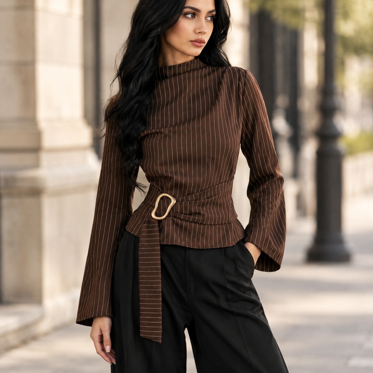 Haut à manches bouffantes, tai - Women Fashion Necktie avis et prix