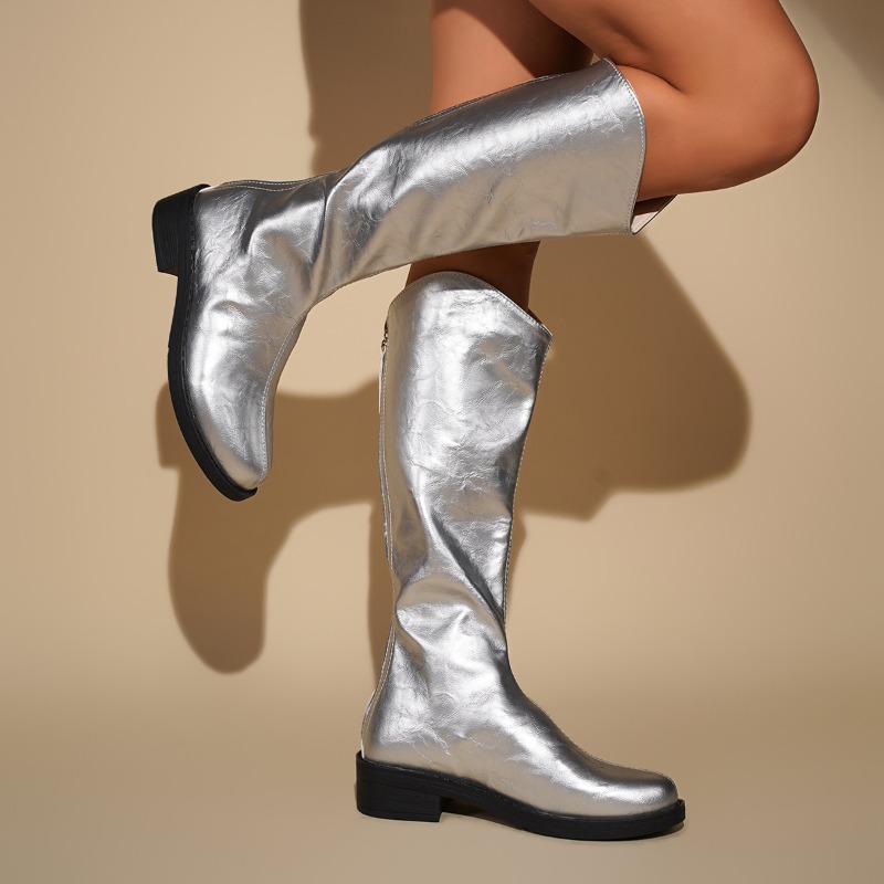 Bottes montantes argentées pou - Women'S Fashion Knee High Boots avis et prix